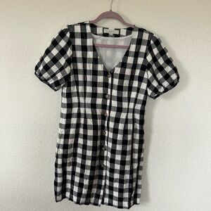 LOFT Black and White Linen Plaid Mini Dress